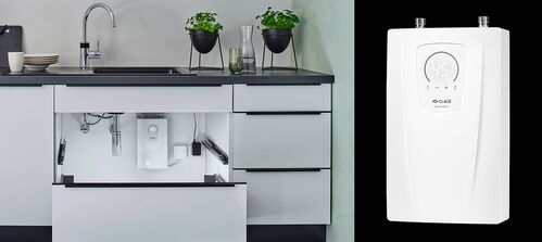 Clage Durchlauferhitzer, Kleindurchlauferhitzer, Küchenarmatur, Clage C-Serie für die Küche, Clage Lastabwurfbox, Küchenspüle, CFX-U